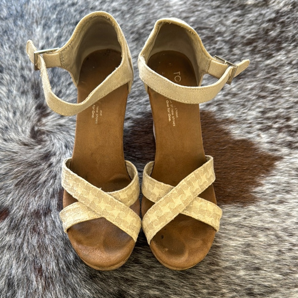 Toms Cream Sandals with Wedge Heel and Ankle Strap